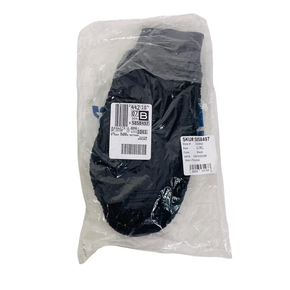 NEW Lands End Sherpa Mittens‎ Black Women's L/XL 532842